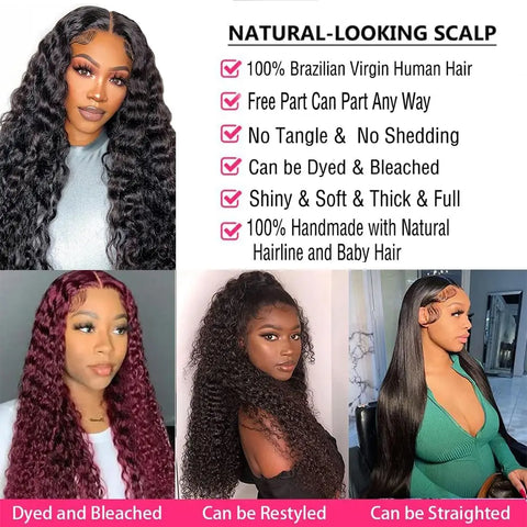 Deep Wave Lace Front Wigs Human Hair 13x4 HD Transparent Lace Frontal Wigs Human Hair Pre Plucked with Baby Hair 180 Density Wig