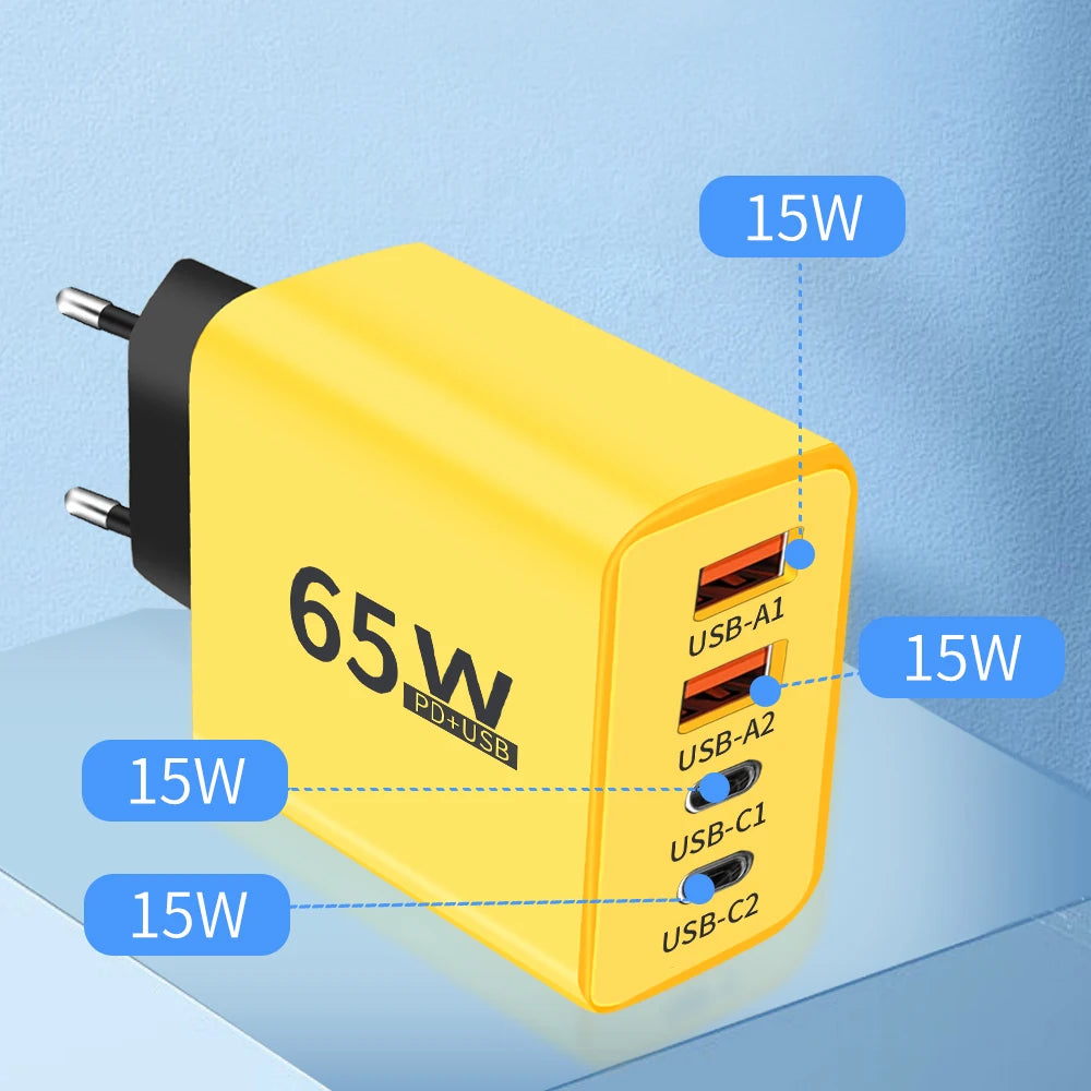 65W 4 Ports Fast Charging Type C Charger