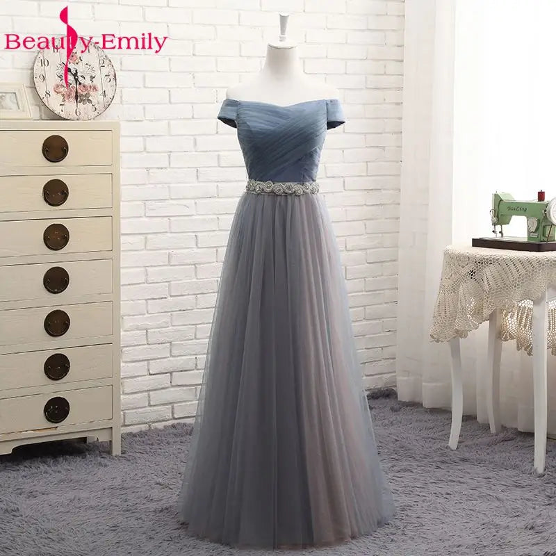 Beauty-Emily V Neck Bridesmaid Dresses Long for Wedding Elegant A Line Tulle Pink Party Gowns for Wedding Guests Prom Dress