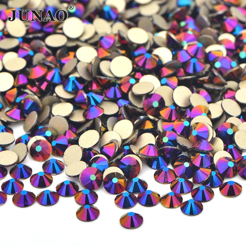 JUNAO 100Gross Bulk Packag SS6 SS10 SS12 SS16 SS20 SS30 AB Color Glass Rhinestones Non Hot Fix Flat Back Strass DIY Nail Stones