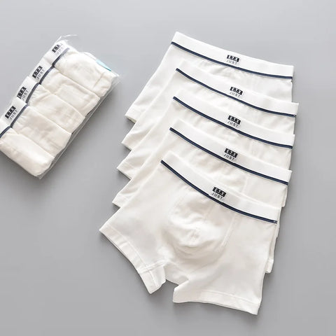 5pcs/pack Boys Underwear Pure White Color Short Boxers Teenage School Boys Panties Breathable Underpants for Kids Child Clothes