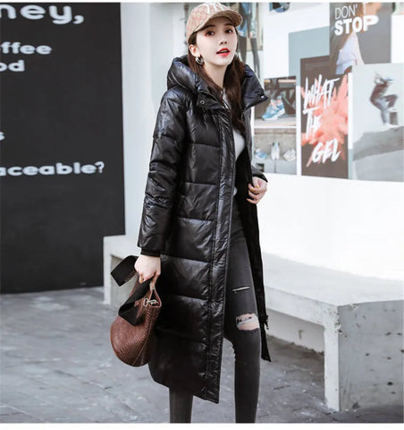 Long Parkas Slim Hooded Warm Winter Coats Female Black Overcoats