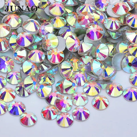 JUNAO 100Gross Bulk Packag SS6 SS10 SS12 SS16 SS20 SS30 AB Color Glass Rhinestones Non Hot Fix Flat Back Strass DIY Nail Stones