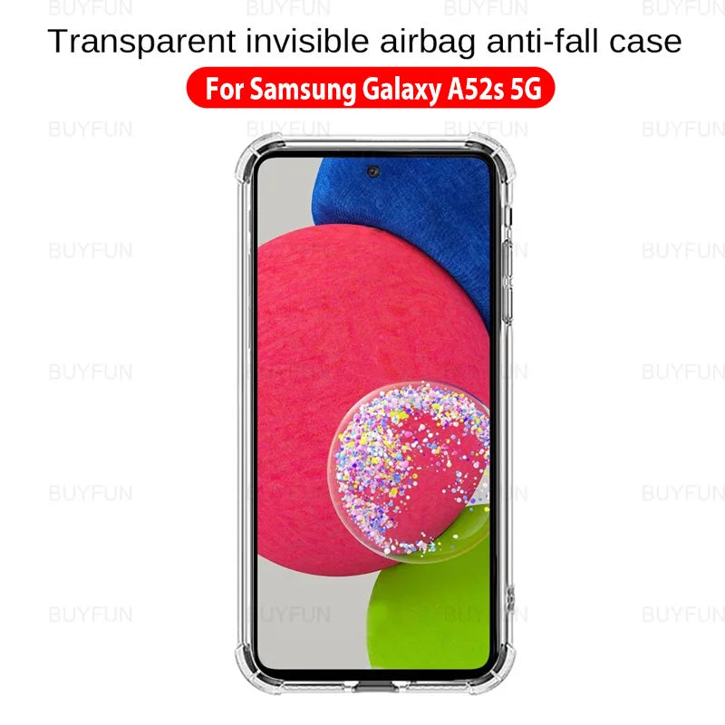 Transparent Clear TPU Silicone Case For Samsung Galaxy A52s 5G 6.5'' Tempered Glass on for samsung a52 5g camera protection film