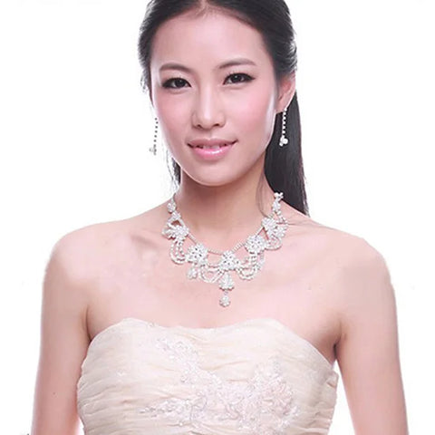 Women's Luxury Rhinestone Faux Pearl Necklace Earring Wedding Bridal Jewelry Set luxury shiny jewelry set women wedding jewelry