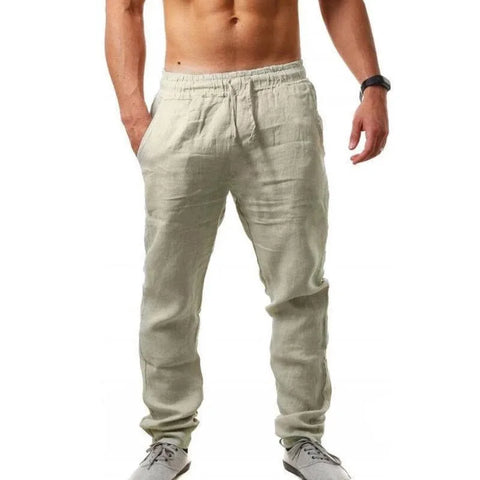 Male Casual Breathable Solid Color Linen Harem Pants