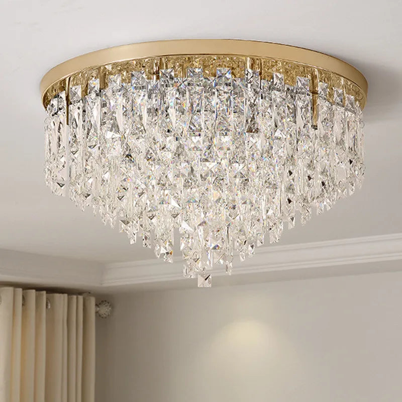 Luxury Modern Bedroom K9 Crystals E14 Ceiling Lamp Gold / Chrome Steel Led Ceiling Lights Art Deco Indoor Lighting Fixtures Lamp