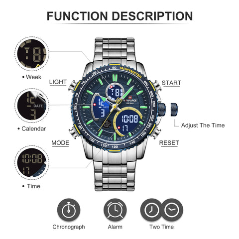 NAVIFORCE Fashion Men Watch Luxury Brand Sport Watch For Men Chronograph Quartz Wristwatch Military Waterproof Steel Band Clock