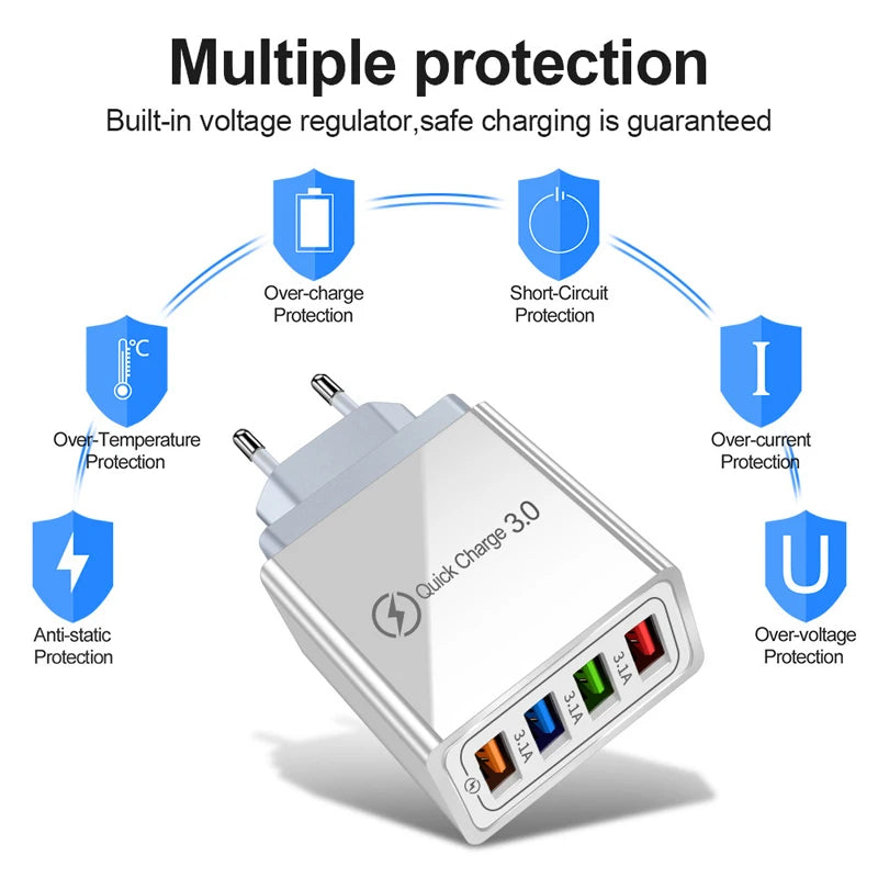 4 Ports Adapter QC 3.0 Quick Charge 3.0 USB