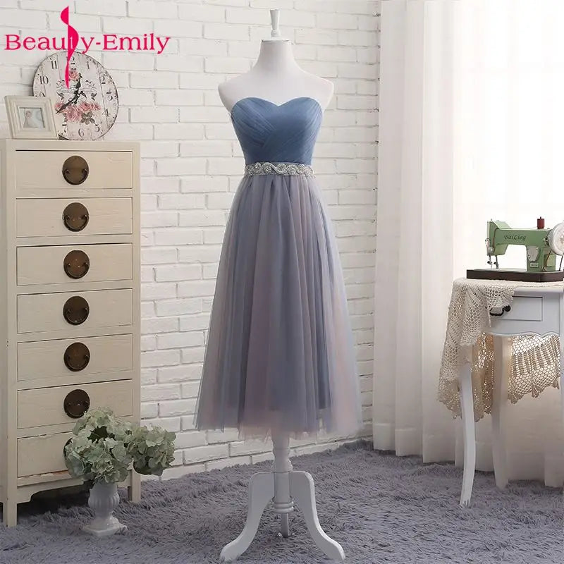 Beauty-Emily V Neck Bridesmaid Dresses Long for Wedding Elegant A Line Tulle Pink Party Gowns for Wedding Guests Prom Dress