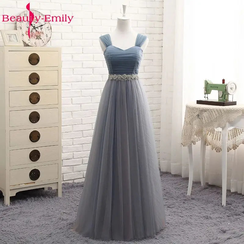 Beauty-Emily V Neck Bridesmaid Dresses Long for Wedding Elegant A Line Tulle Pink Party Gowns for Wedding Guests Prom Dress