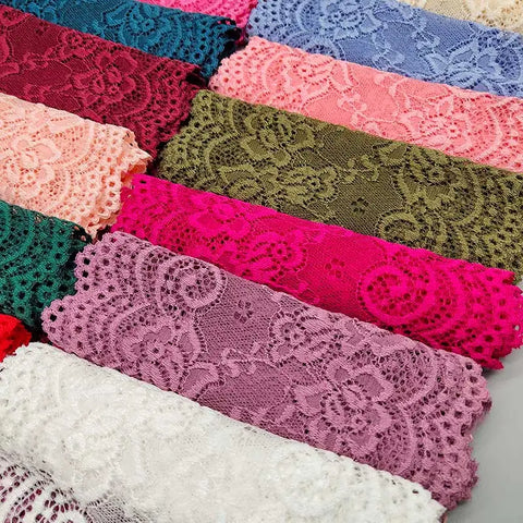 New 1Yard Flower Pattern 15CM Wide Elastic Lace Fabric Ribbon Lace Trim Ribbon Diy Craft Fabric Width African Fabrics Stretch