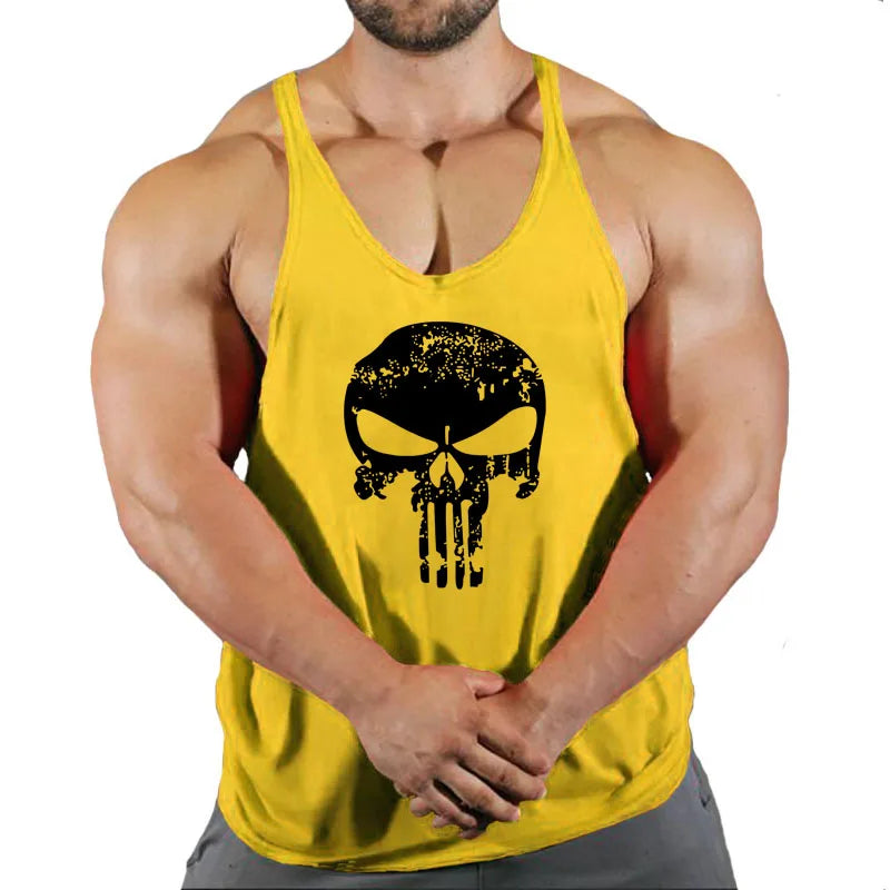 Skull Strong Print Clothing Bodybuilding Cotton Gym Tank Tops Men Sleeveless Undershirt Fitness Stringer Muscle Workout Vest