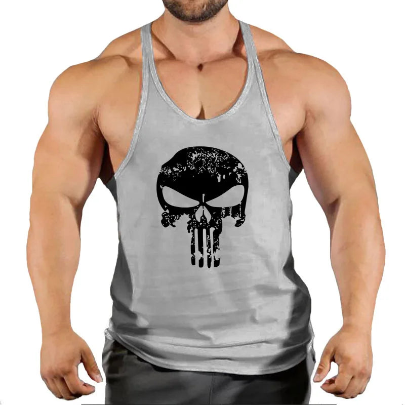 Skull Strong Print Clothing Bodybuilding Cotton Gym Tank Tops Men Sleeveless Undershirt Fitness Stringer Muscle Workout Vest