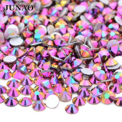 JUNAO 100Gross Bulk Packag SS6 SS10 SS12 SS16 SS20 SS30 AB Color Glass Rhinestones Non Hot Fix Flat Back Strass DIY Nail Stones