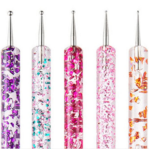 5 Pcs/set Nail Art Dotting Pen Crystal Beads Handle Dual-ended Drawing Painting Rhinestones Manicure Tools