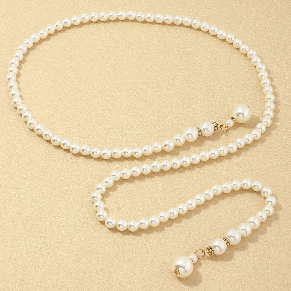 Women's Waist Chain Fashion Thin Belt Luxury Pearl Waist Chain for Dress Fringes Decoration Bohemia Pendant Belt Body Jewelry