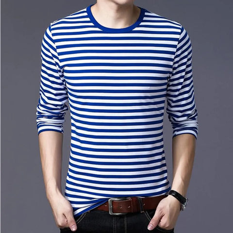 Navy style long-sleeve shirt men T-shirt o-neck stripe t shirt