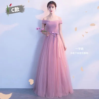 Beauty-Emily Fashion Lace Up Back Bridesmaid Dresses 2023 Elegant Dust Pink Party Gowns with Bow O Neck Wedding Guest Vestido