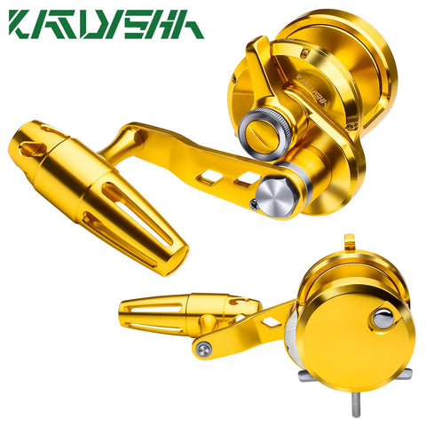 KATYUSHA Trolling Reel 5.7:1 CNC Machined Aluminum Jigging Reel 40LB Max Drag Saltwater Fishing Reel T-Bar Handle Left And Right