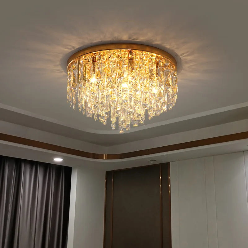 Luxury Modern Bedroom K9 Crystals E14 Ceiling Lamp Gold / Chrome Steel Led Ceiling Lights Art Deco Indoor Lighting Fixtures Lamp