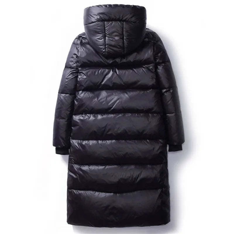 Long Parkas Slim Hooded Warm Winter Coats Female Black Overcoats