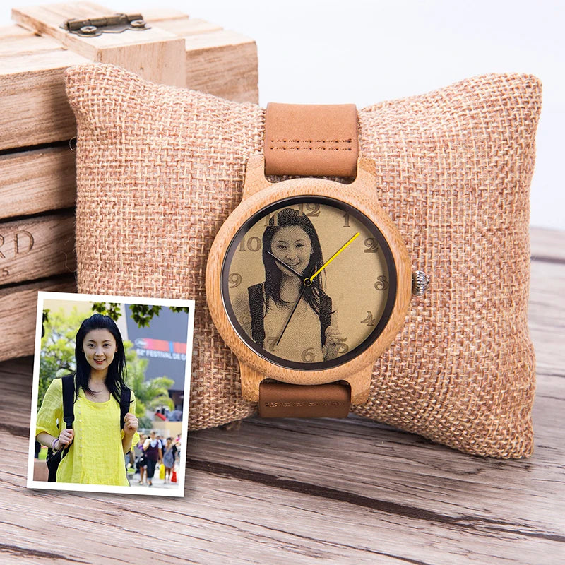 BOBO BIRD Wood Couple Watch Personalized Photo Print Lover Watches in Wooden Box Birthday Anniversary Gifts Custom Wristwatches