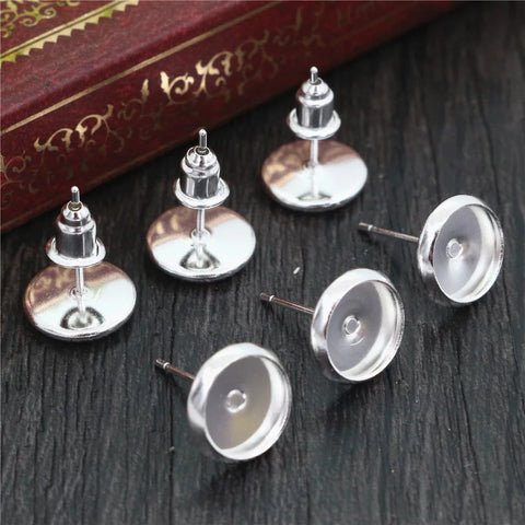 6mm 8mm 10mm 12mm 50pcs/Lot 8 Colors Stainless Copper Material Earring Studs(with Ear plug) Base,Fit 6-12mm Glass Cabochons