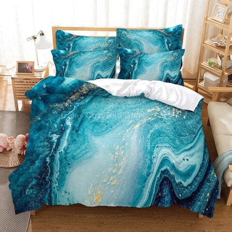 White Gold Marble Pattern Bedding Set