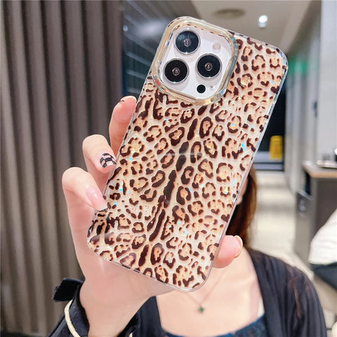 Cute Colorful Mermaid Scales Rainbow Shell Flower Phone Case for iPhone 15 14 13 12 Pro Max Leopard Print Hard Silicon Cover