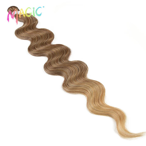 Magic Synthetic Hair 26 Inch Body Wave Hair Bundles 100G Ombre Blond Brown Weave Ponytail Hair Extensions Heat Resistant Hair