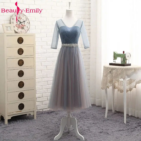 Beauty-Emily V Neck Bridesmaid Dresses Long for Wedding Elegant A Line Tulle Pink Party Gowns for Wedding Guests Prom Dress