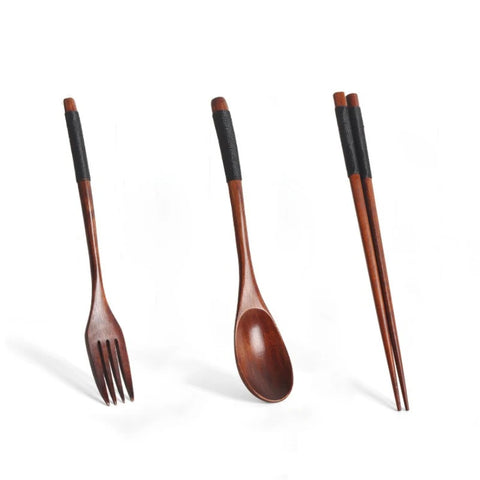 Portable Wood Tableware Wooden Cutlery Sets Travel Dinnerware Suit Environmental Gifts Fork spoon set Kitchen accessories