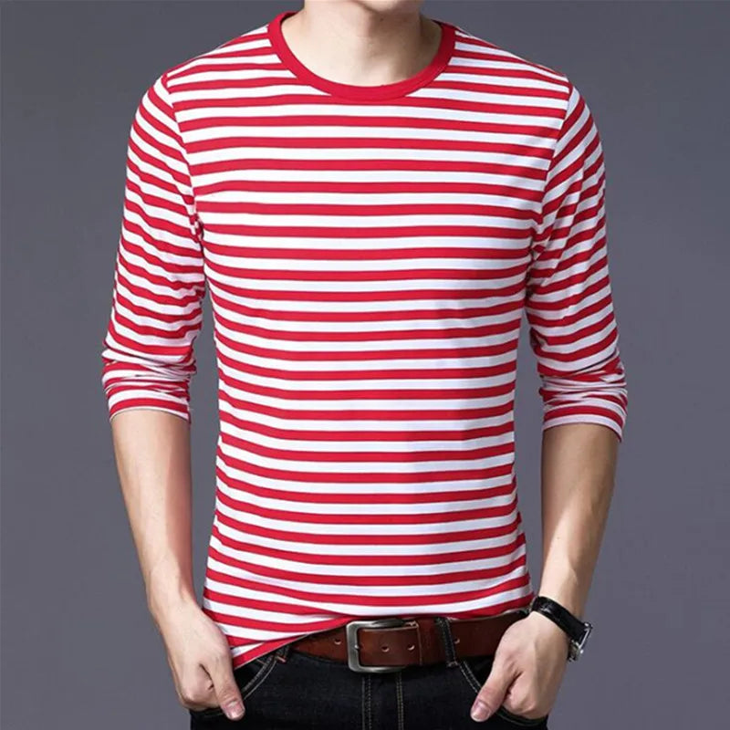 Navy style long-sleeve shirt men T-shirt o-neck stripe t shirt