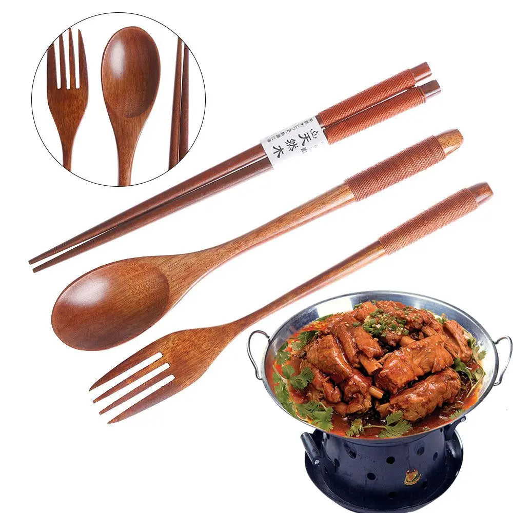 Japanese Style Wooden Cutlery Sets Spoon Fork Chopsticks Portable Tableware Travel Dinnerware Suit with Cloth Pack Birthday Gift