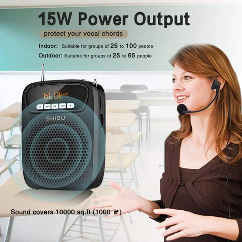 SHIDU 15W Portable Voice Amplifier Wired Microphone FM Radio AUX Audio Recording Bluetooth Speaker For Teachers Instructor S278