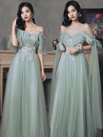 New sweat greydish green long lady girl women princess banquet bridesmaid performance dance ball dress gown free ship