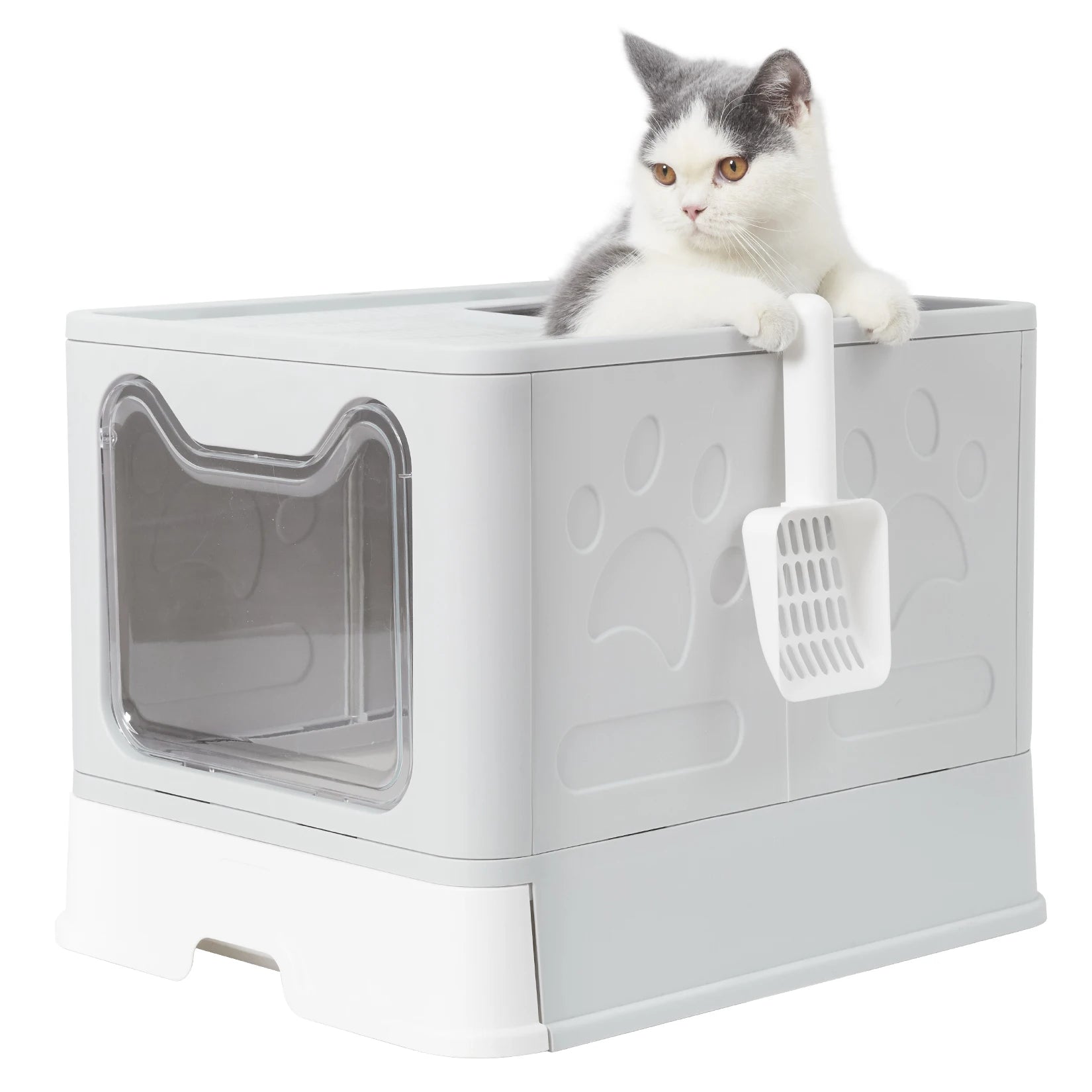 Cat Litter Box with Lid Foldable Large Kitty Litter Boxes