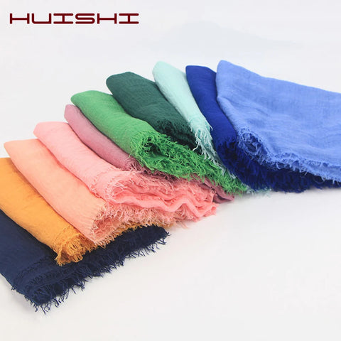 HUISHI Scarf Muslim Women Bubble Cotton Solid Islam Muslim Head Scarf Shawls and Wraps Female Foulard Crinkle Cloud Hijab