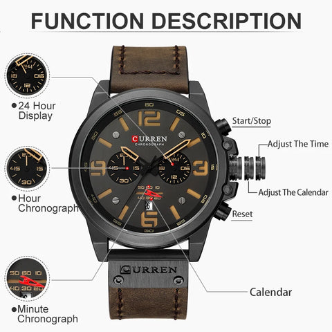 Chronograph Quartz Military Genuine Leather watch