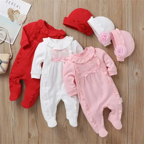 Citgeett Autumn Infant Baby Girl Fall Winter Clothes Long Sleeve Red Solid Romper Jumpsuit One-Pieces Casual Outfit 0-12M