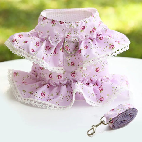 Dog Cat Harness Leash Set Adjustable Lace