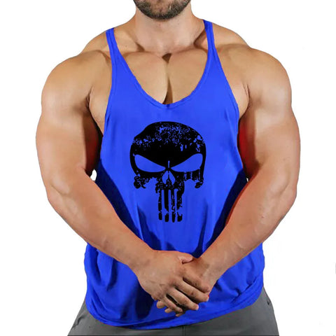 Skull Strong Print Clothing Bodybuilding Cotton Gym Tank Tops Men Sleeveless Undershirt Fitness Stringer Muscle Workout Vest