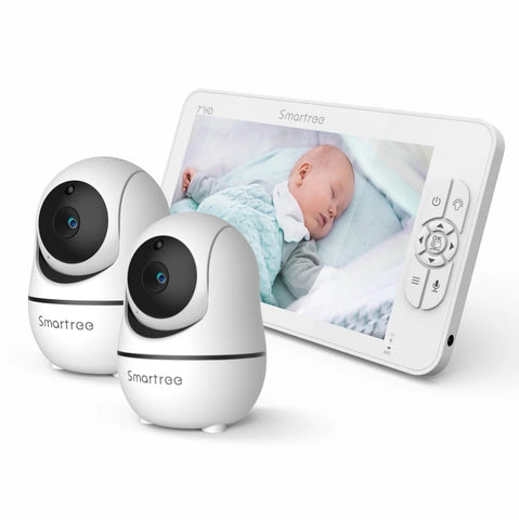 SM70 7" 720P HD Split Screen Video Baby Monitor No WiFi, Baby Camera Monitor, Hack Proof, Remote Zoom/Pan/Tilt, 4000mAh Battery