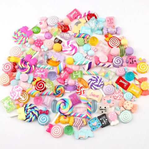 30/50/100Pcs Assorted Resin Charms Mixed Candy Sweets Drop Oil Flatback Cabochon Beads for DIY Scrapbooking Phonecase Crafts