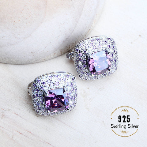 Purple Zirconia Women Bridal Jewelry Sets Silver 925 Fine Costume Jewellery Wedding Earrings Rings Bracelets Pendant Necklace