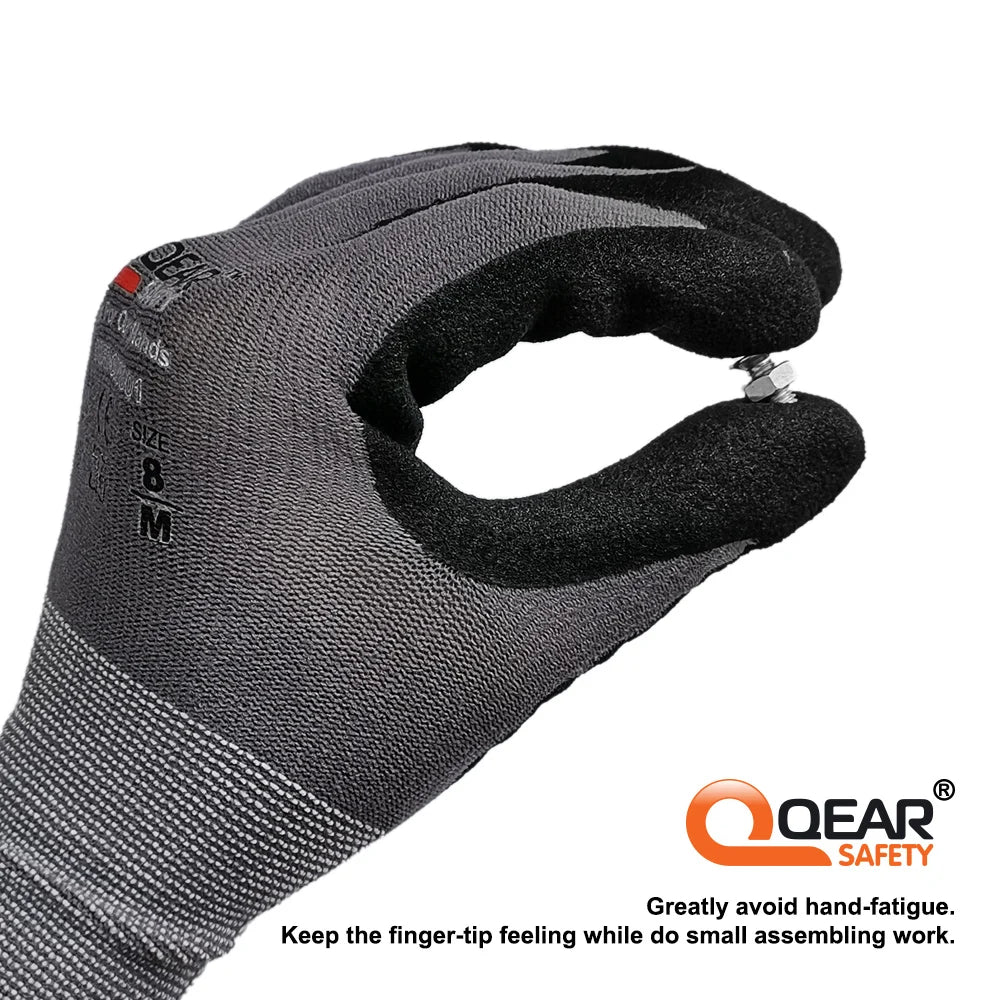 QEAR SAFETY General Purpose Micro Sandy Nitrile Rubber Palm Coated Work Gloves, Abrasion, Grip, Breathable Anti-hand-fatigue