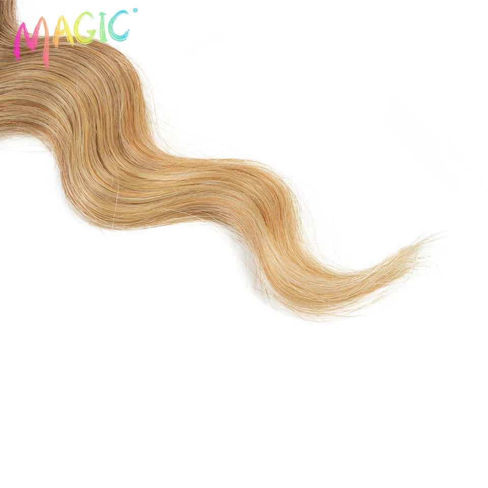 Magic Synthetic Hair 26 Inch Body Wave Hair Bundles 100G Ombre Blond Brown Weave Ponytail Hair Extensions Heat Resistant Hair