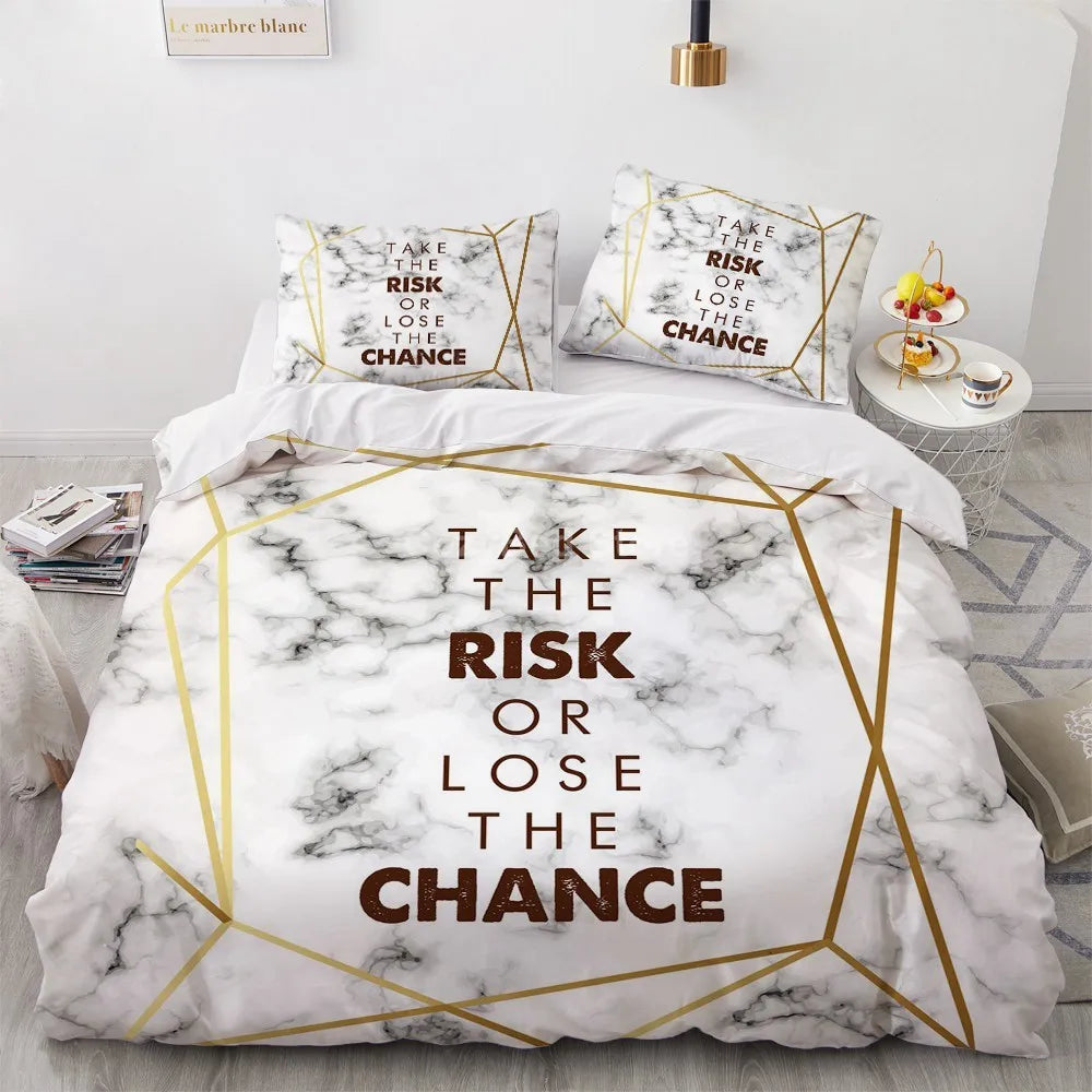 White Gold Marble Pattern Bedding Set