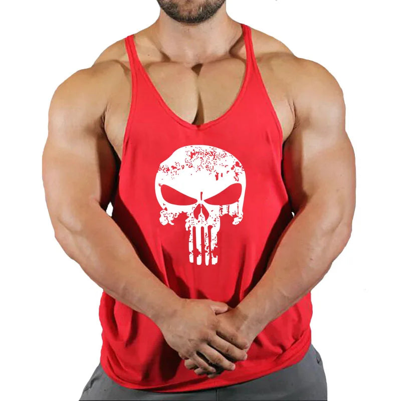 Skull Strong Print Clothing Bodybuilding Cotton Gym Tank Tops Men Sleeveless Undershirt Fitness Stringer Muscle Workout Vest